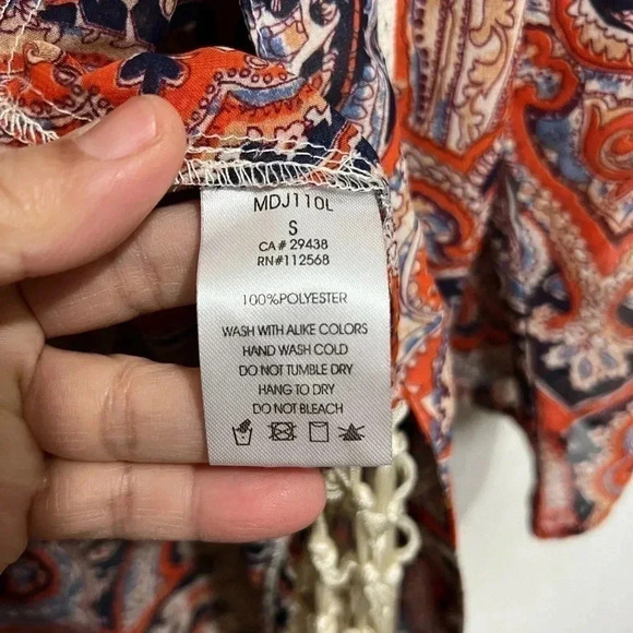 MISS ME Beach Sheer Floral Fringe Sundress Cover-up Kimono Size Small (A3) - Picture 5 of 8